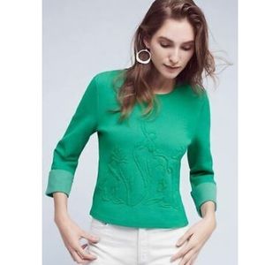 Anthropologie Moth Green Garden Embossed Top